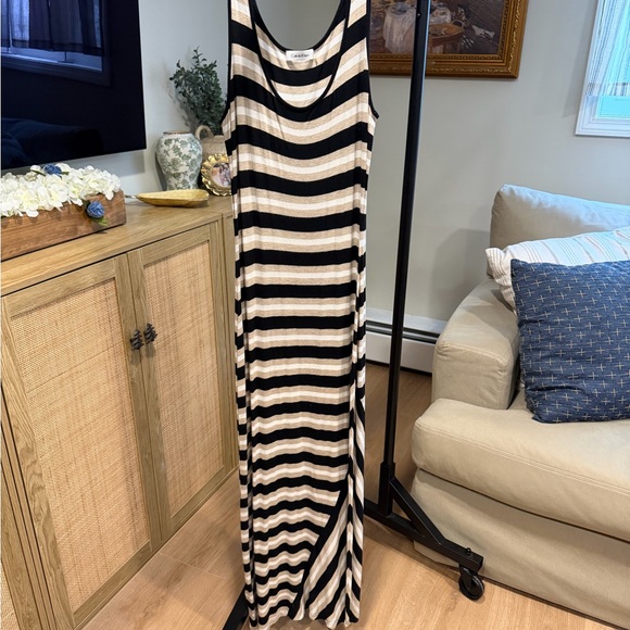 Calvin Klein Dresses & Skirts - Calvin Klein Striped Black and Cream Maxi Dress